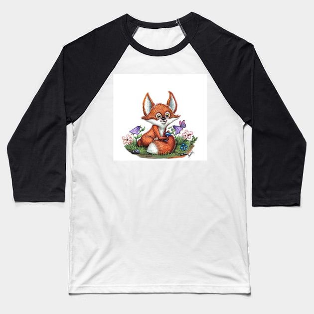 Little red fox Baseball T-Shirt by Artofokan